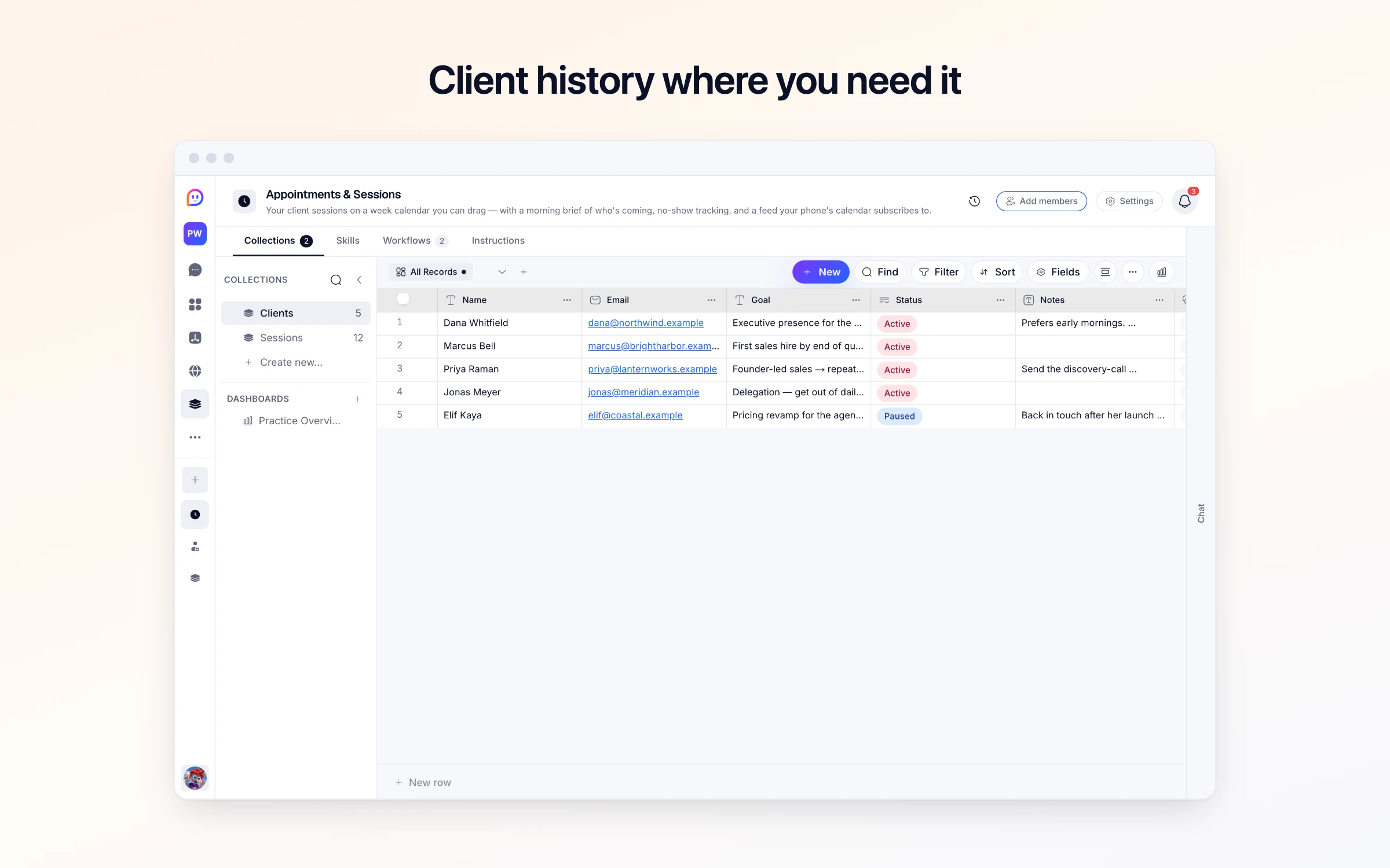 Client history where you need it
