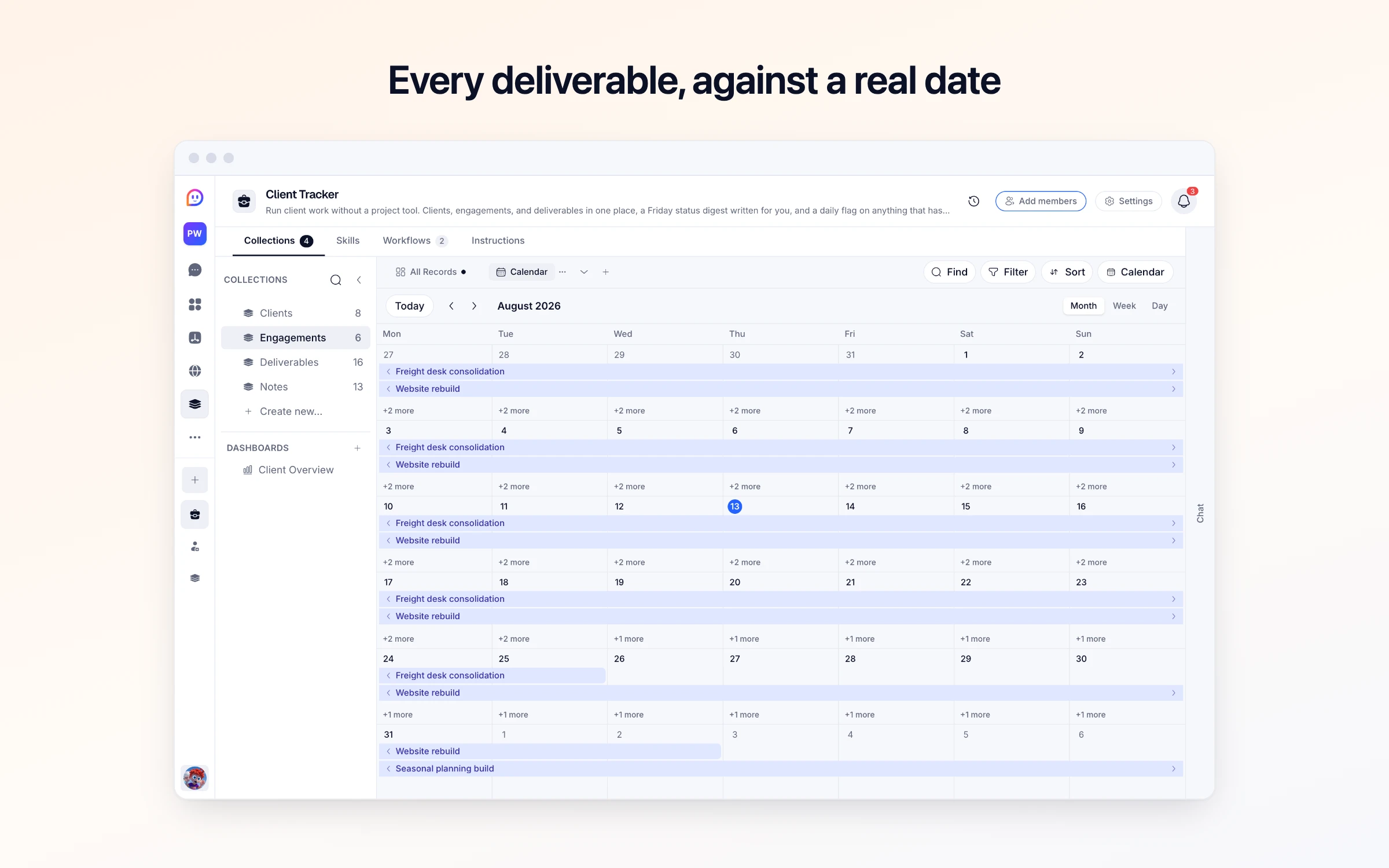 Every deliverable, against a real date