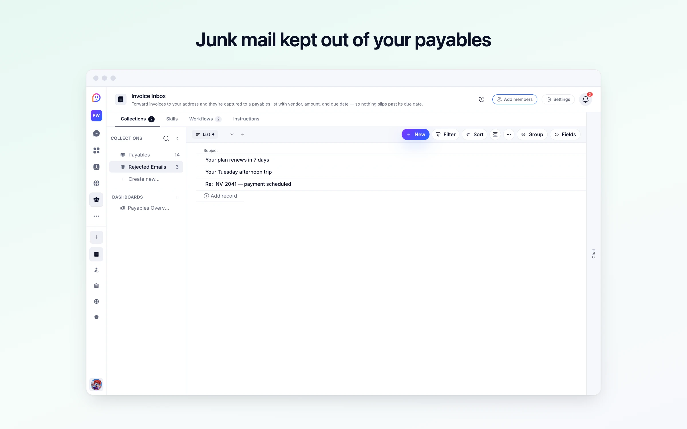 Junk mail kept out of your payables