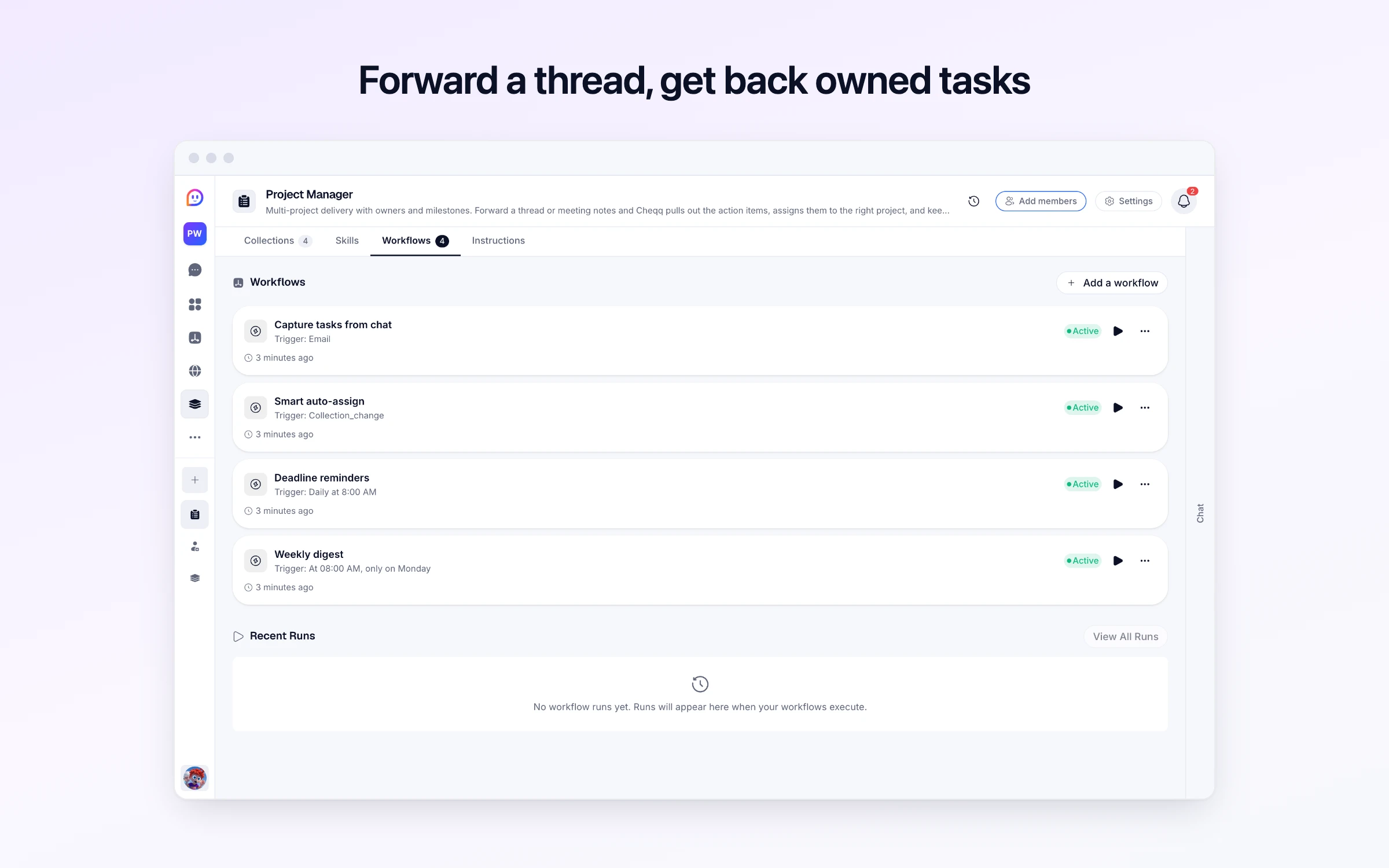 Forward a thread, get back owned tasks