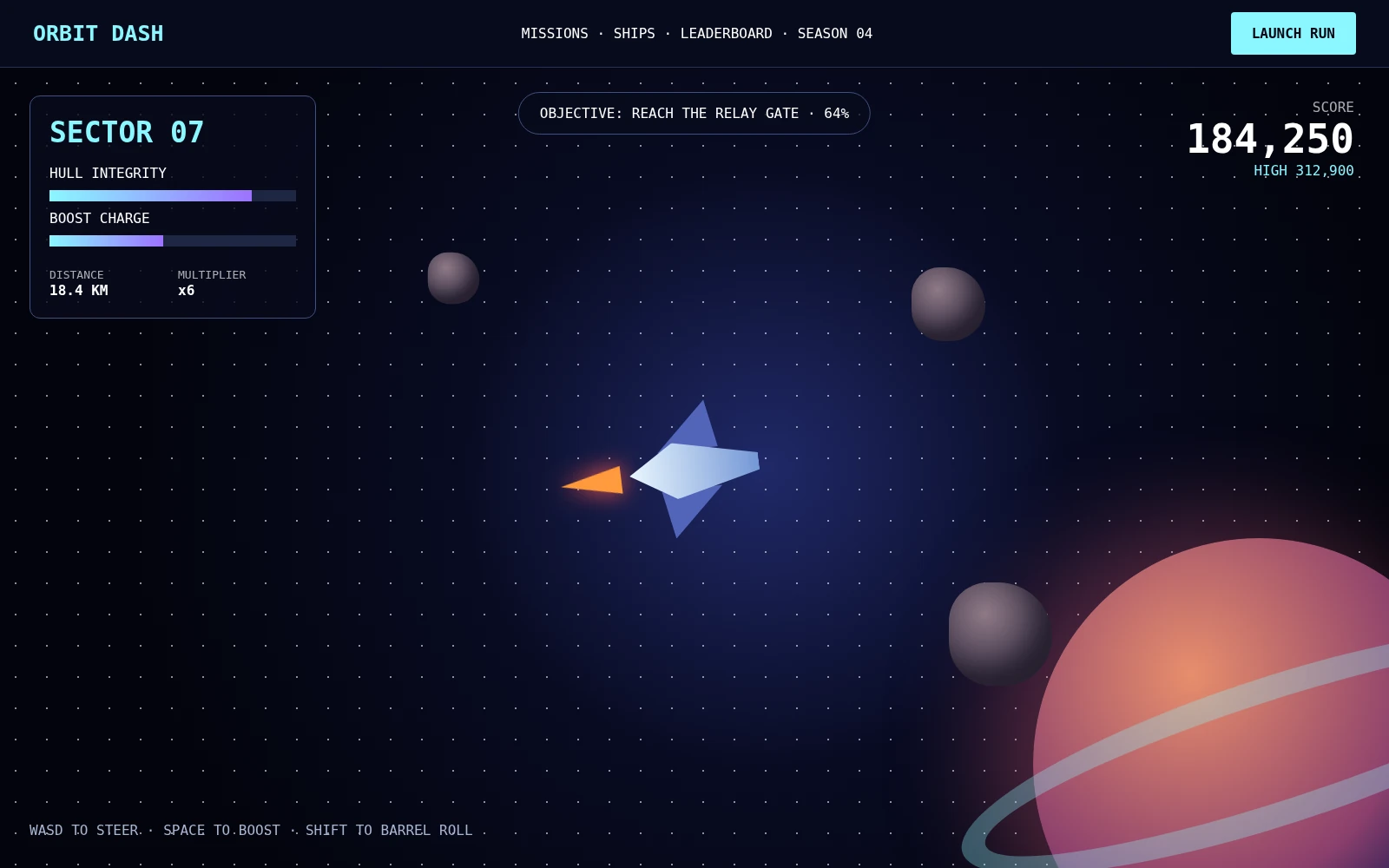A space runner game with a boost meter, distance counter and high score.